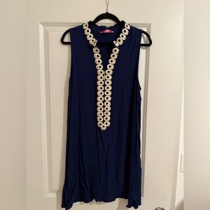 Lilly Pulitzer Navy Sleeveless Mini Dress with White Embellished V-Neck